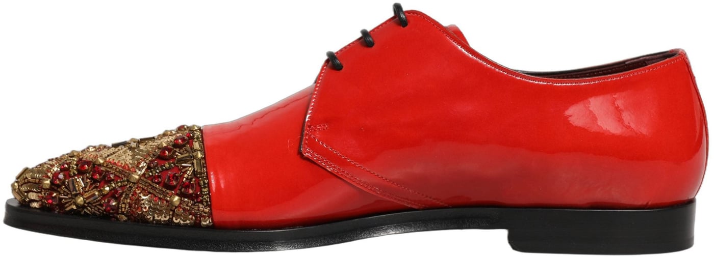Dolce & Gabbana Red Embellished Men Derby Dress Formal Shoes