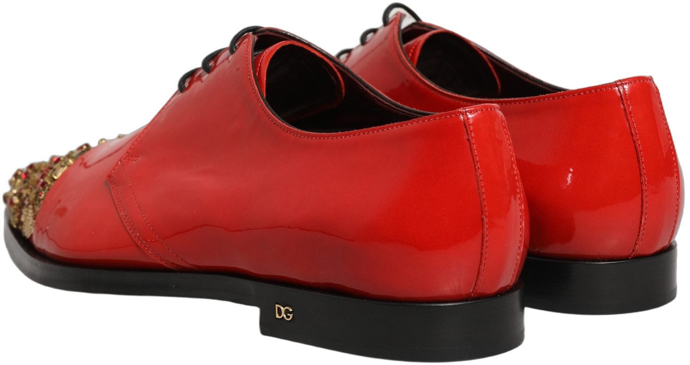 Dolce & Gabbana Red Embellished Men Derby Dress Formal Shoes