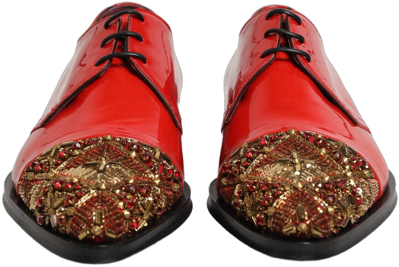 Dolce & Gabbana Red Embellished Men Derby Dress Formal Shoes