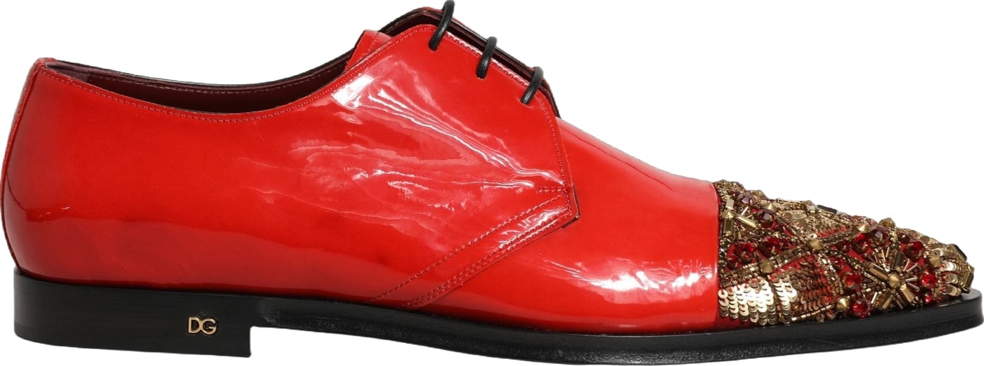Dolce & Gabbana Red Embellished Men Derby Dress Formal Shoes