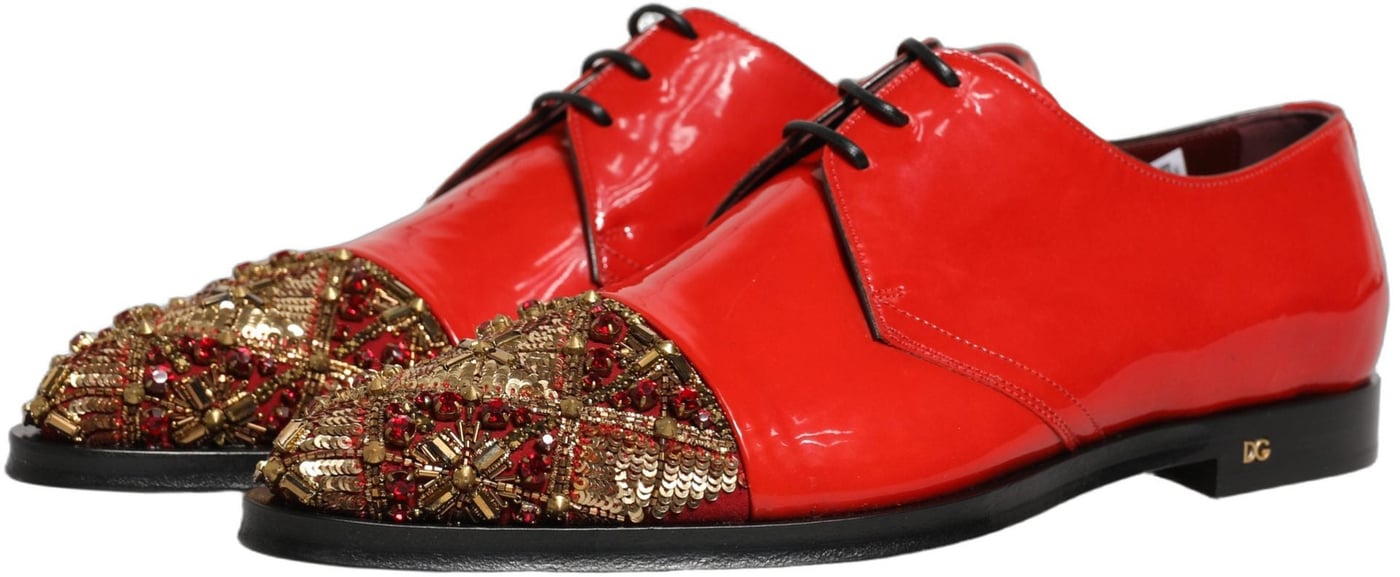 Dolce & Gabbana Red Embellished Men Derby Dress Formal Shoes