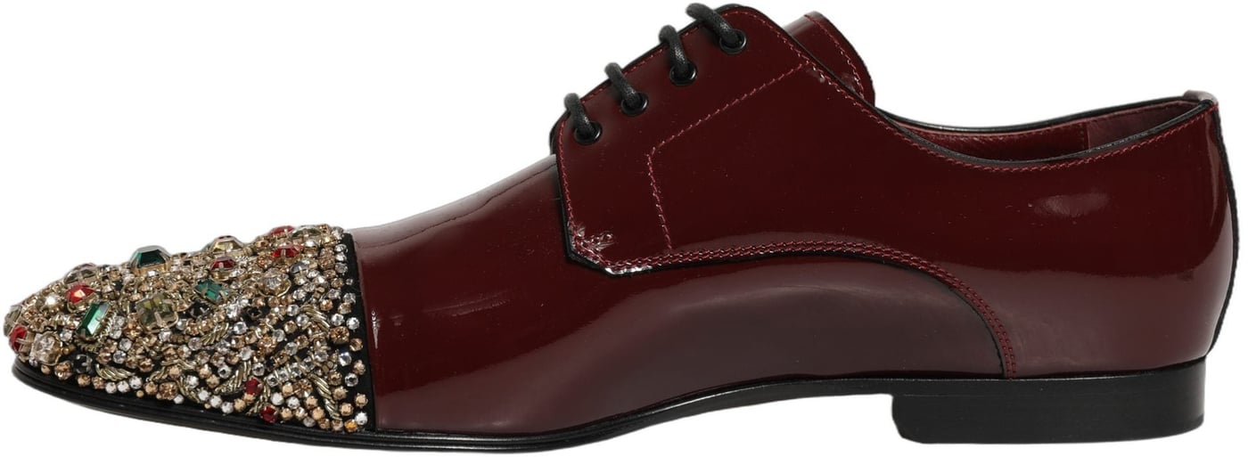 Dolce & Gabbana Maroon Embellished Derby Dress Formal Shoes