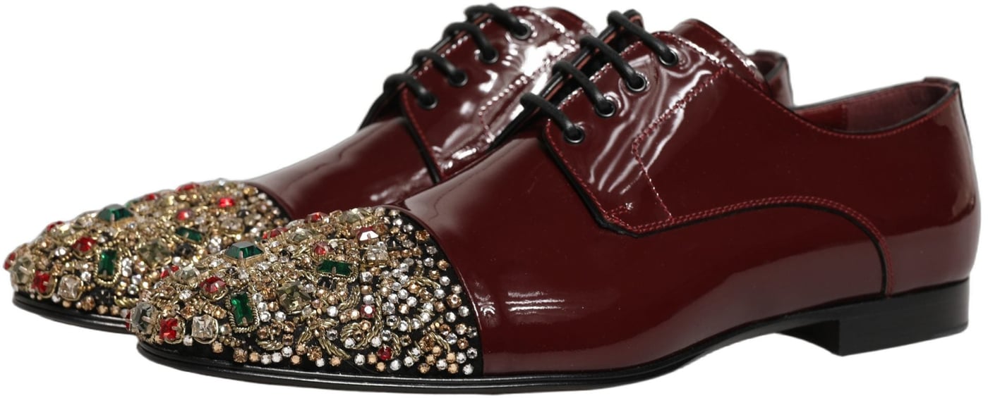 Dolce & Gabbana Maroon Embellished Derby Dress Formal Shoes