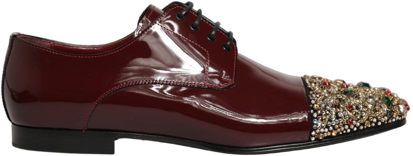 Dolce & Gabbana Maroon Embellished Derby Dress Formal Shoes