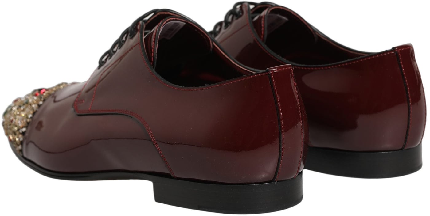 Dolce & Gabbana Maroon Embellished Derby Dress Formal Shoes