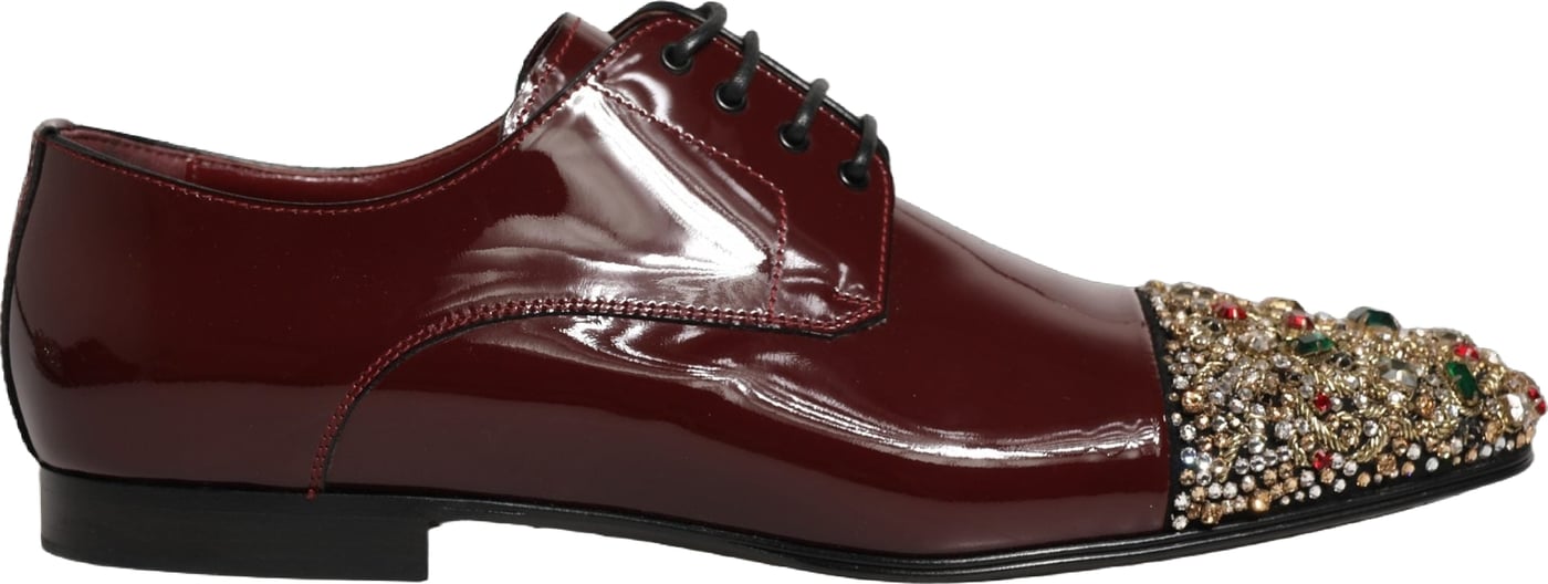Dolce & Gabbana Maroon Embellished Derby Dress Formal Shoes