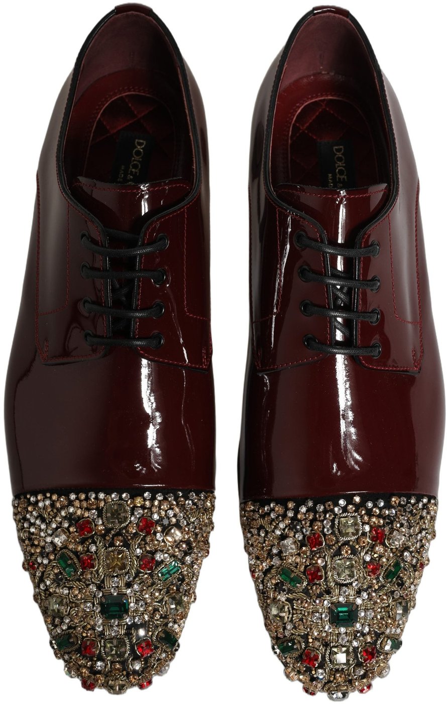 Dolce & Gabbana Maroon Embellished Derby Dress Formal Shoes