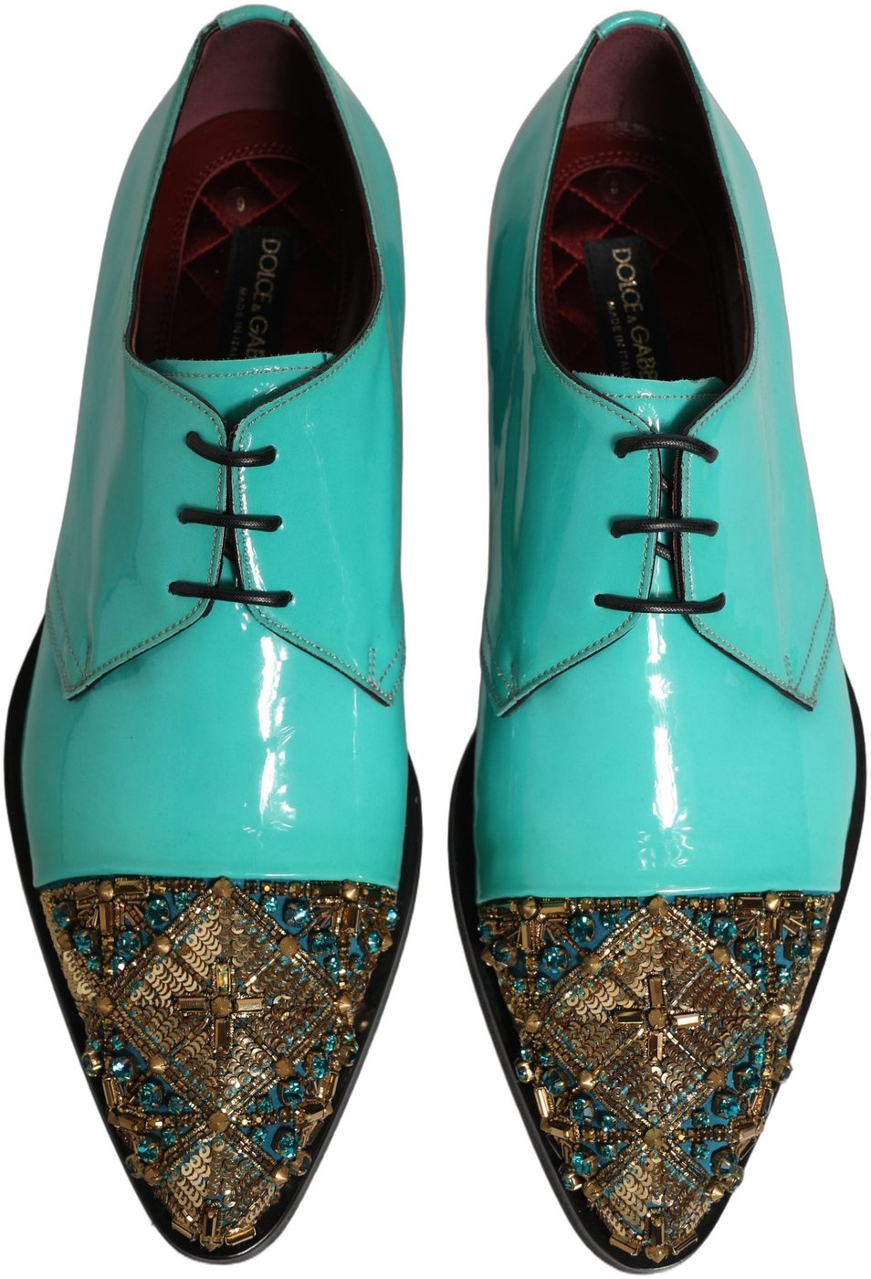 Dolce & Gabbana Aqua Blue Embellished Derby Dress Formal Shoes