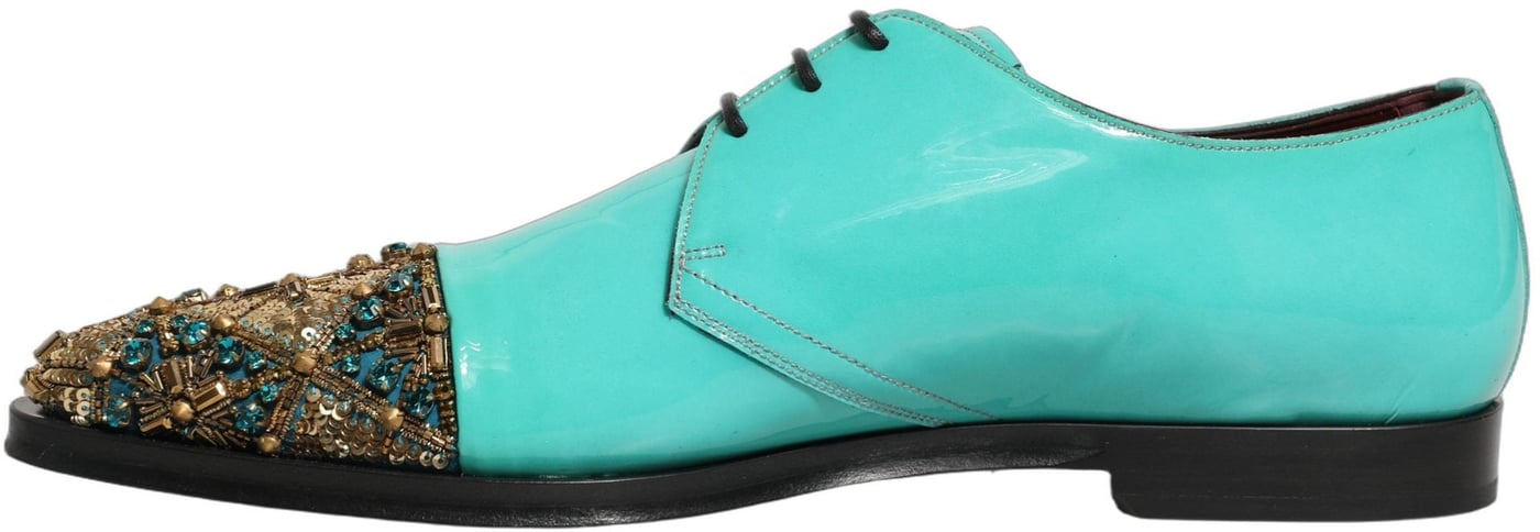 Dolce & Gabbana Aqua Blue Embellished Derby Dress Formal Shoes