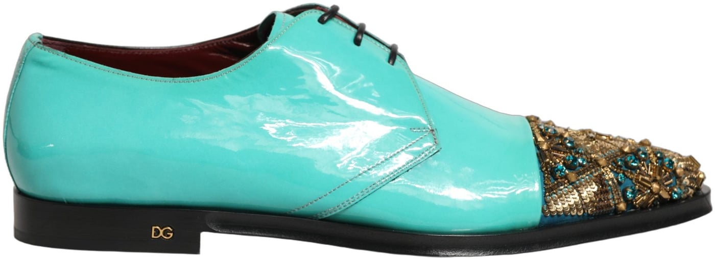 Dolce & Gabbana Aqua Blue Embellished Derby Dress Formal Shoes