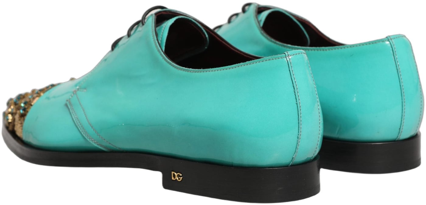 Dolce & Gabbana Aqua Blue Embellished Derby Dress Formal Shoes