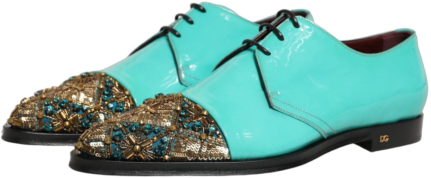 Dolce & Gabbana Aqua Blue Embellished Derby Dress Formal Shoes