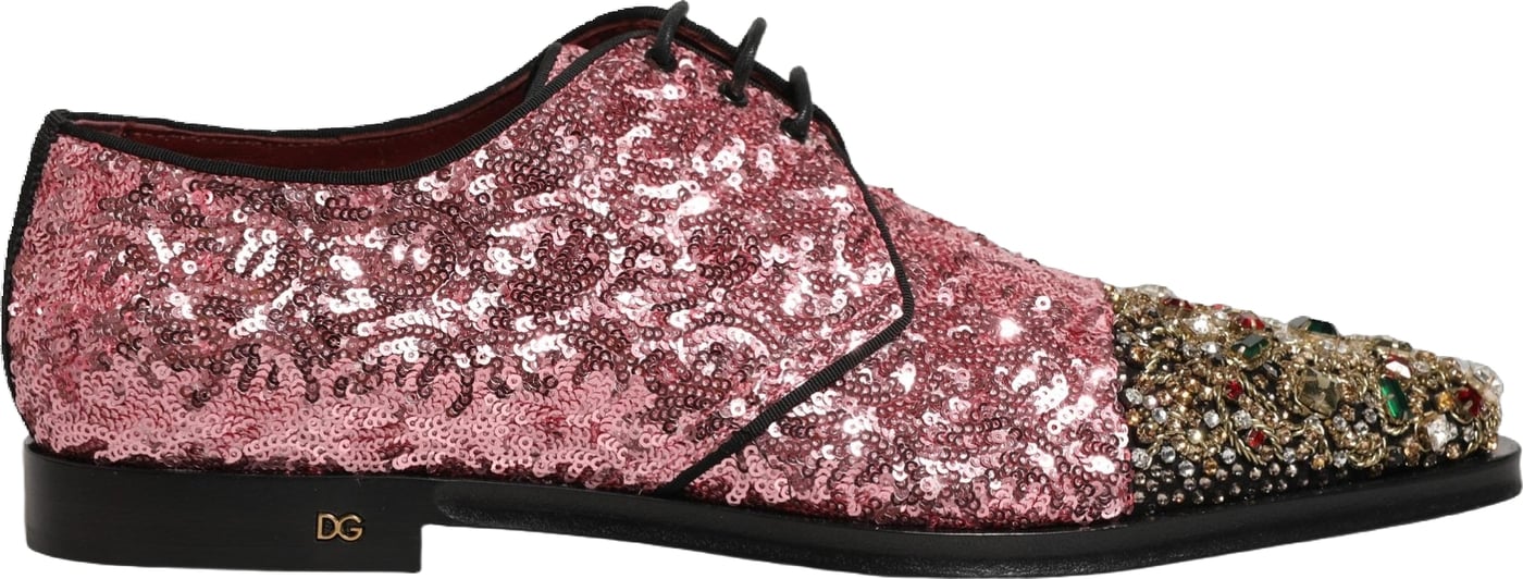 Dolce & Gabbana Pink Sequin Embellished Men Derby Dress Shoes