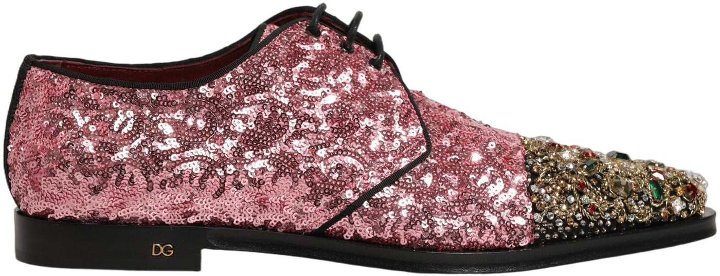 Dolce & Gabbana Pink Sequin Embellished Men Derby Dress Shoes