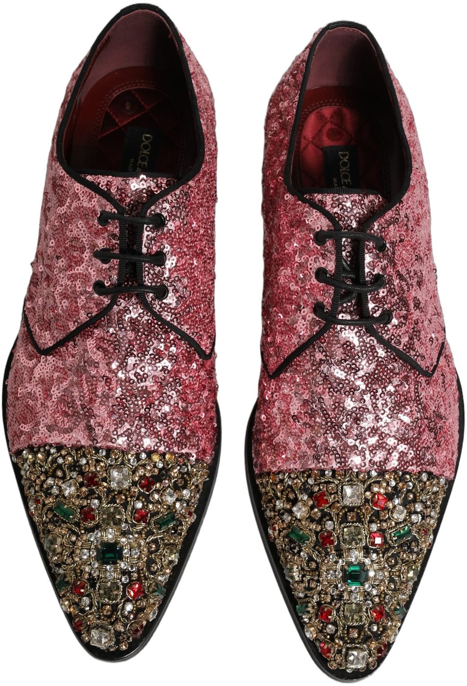 Dolce & Gabbana Pink Sequin Embellished Men Derby Dress Shoes