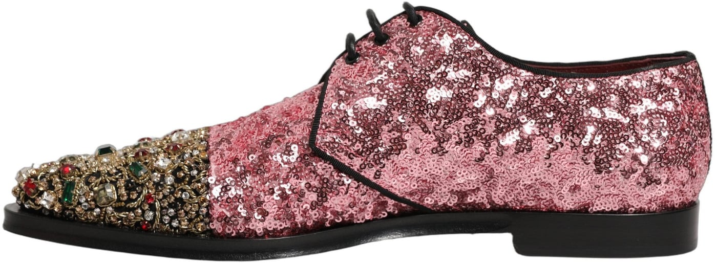Dolce & Gabbana Pink Sequin Embellished Men Derby Dress Shoes