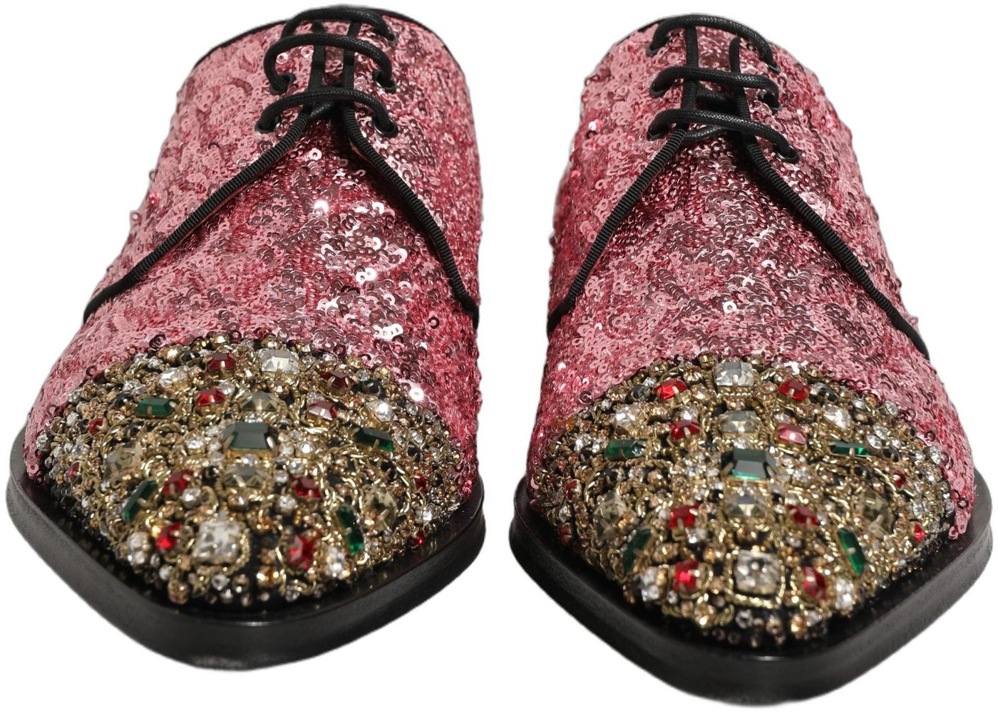 Dolce & Gabbana Pink Sequin Embellished Men Derby Dress Shoes