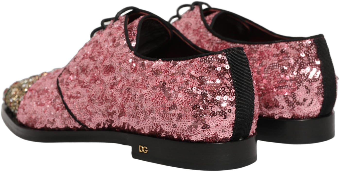 Dolce & Gabbana Pink Sequin Embellished Men Derby Dress Shoes