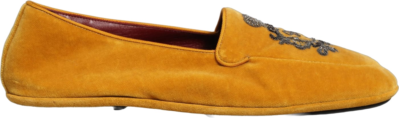 Dolce & Gabbana Yellow Velvet Crown Embroidery Loafers Shoes