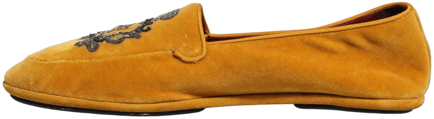 Dolce & Gabbana Yellow Velvet Crown Embroidery Loafers Shoes