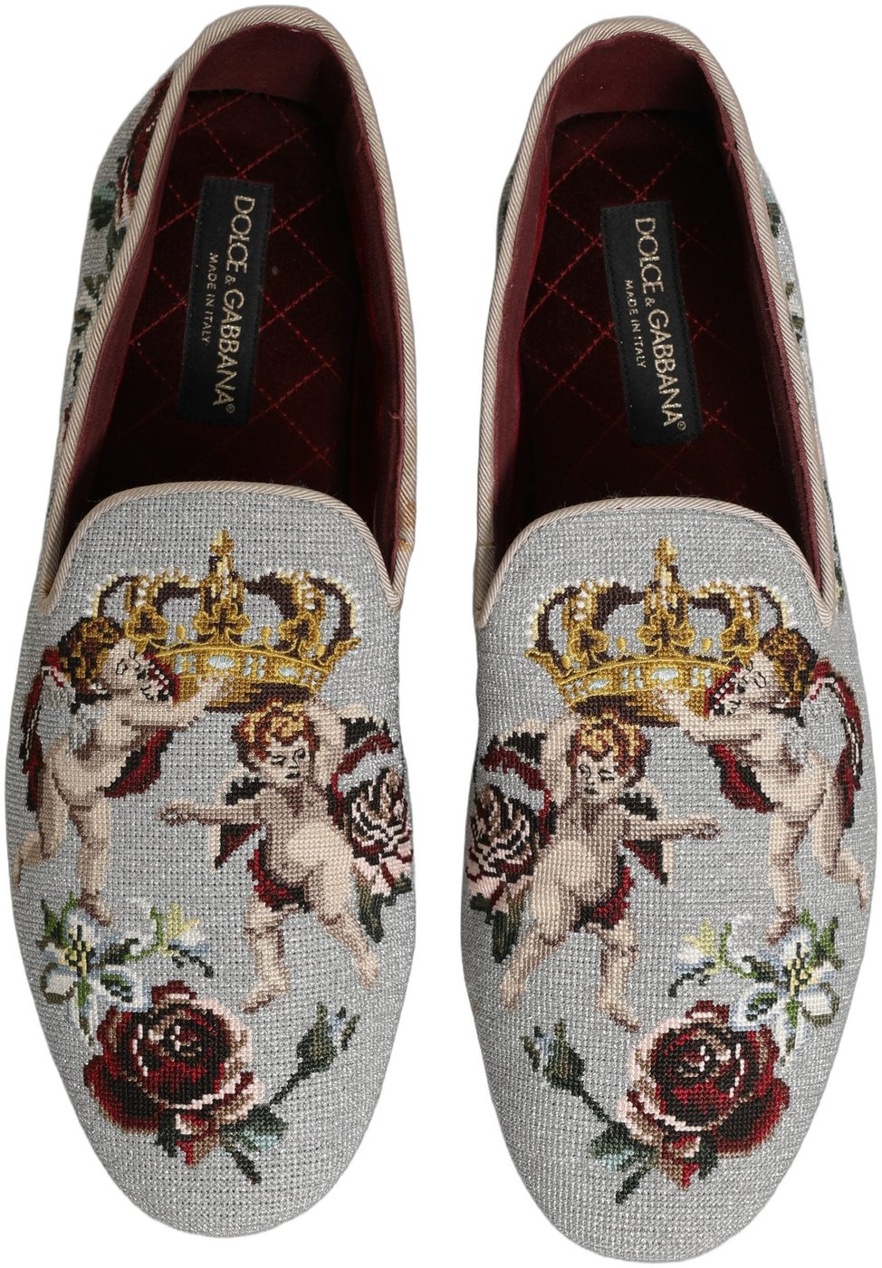 Dolce & Gabbana Gray Crown Rose Angel Embroidery Loafer Shoes