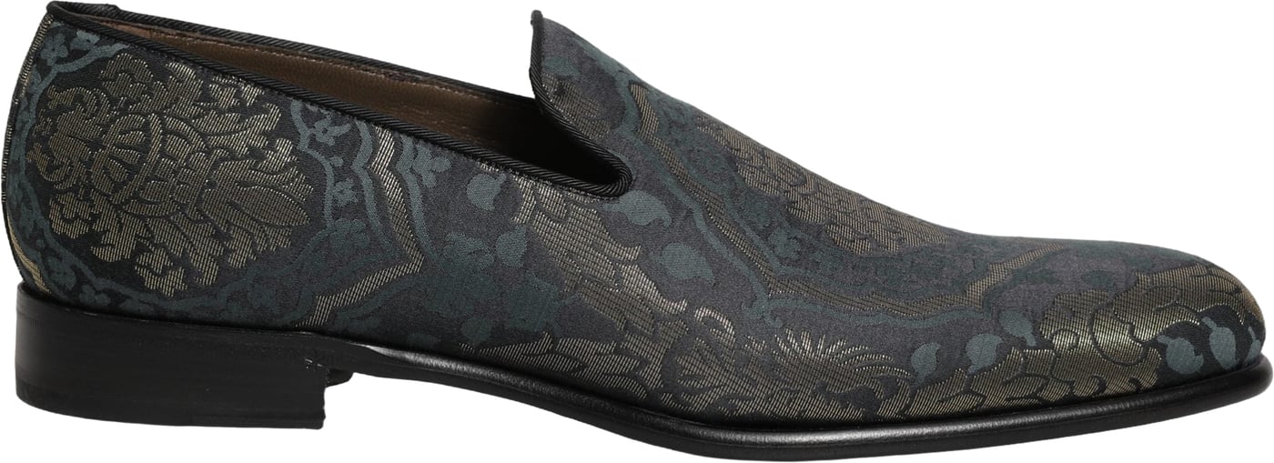 Dolce & Gabbana Black Floral Brocade Slip On Loafers Shoes