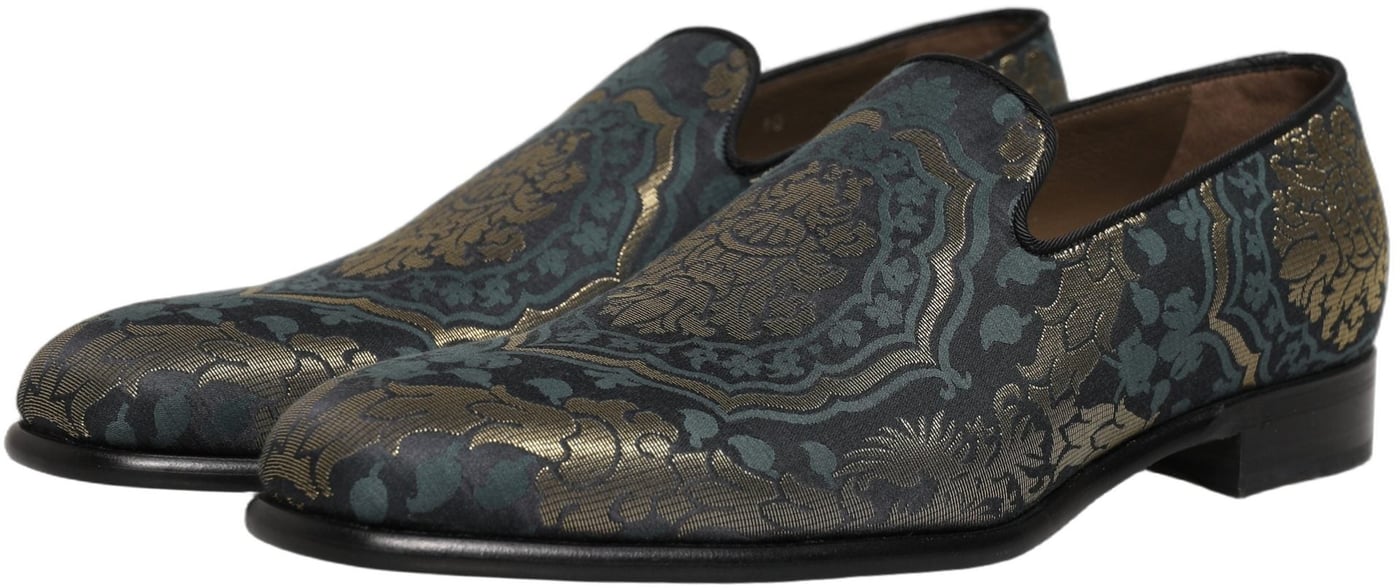 Dolce & Gabbana Black Floral Brocade Slip On Loafers Shoes