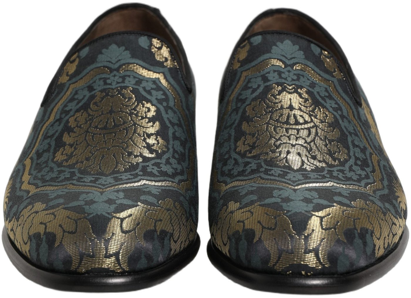 Dolce & Gabbana Black Floral Brocade Slip On Loafers Shoes