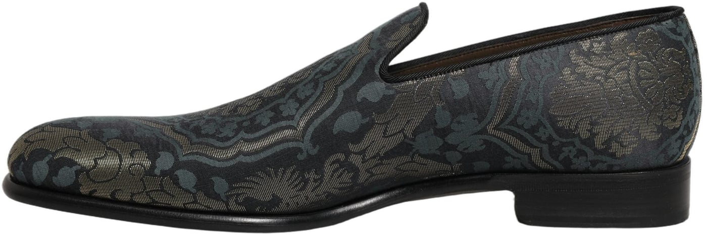 Dolce & Gabbana Black Floral Brocade Slip On Loafers Shoes
