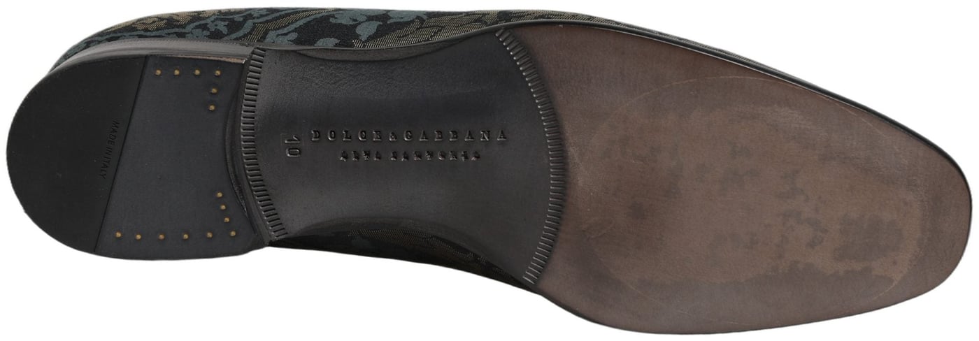Dolce & Gabbana Black Floral Brocade Slip On Loafers Shoes