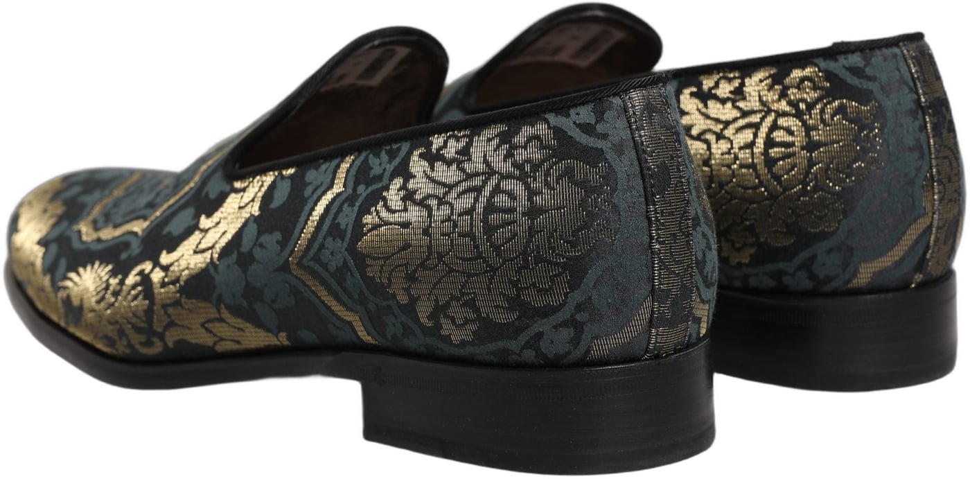 Dolce & Gabbana Black Floral Brocade Slip On Loafers Shoes