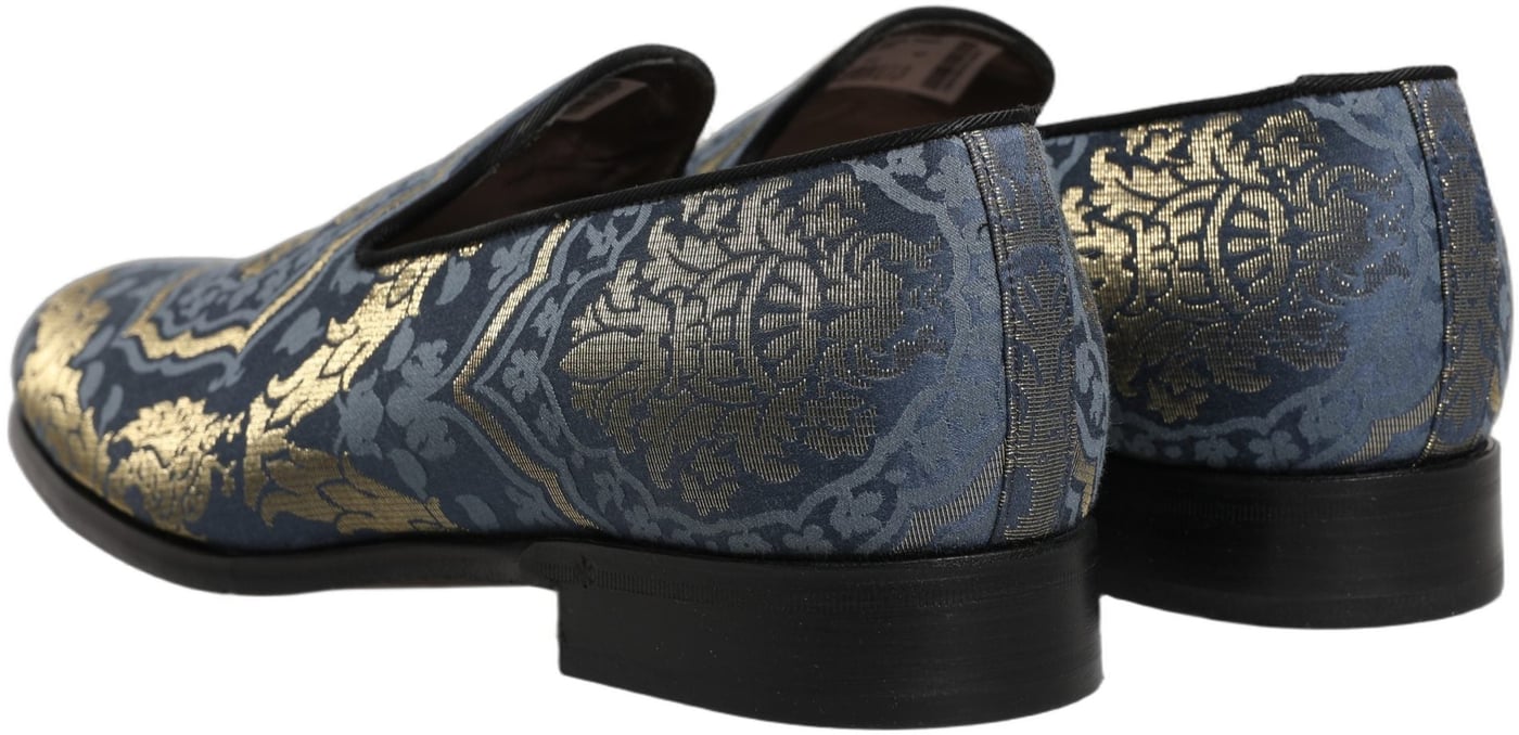 Dolce & Gabbana Blue Floral Brocade Slip On Loafers Shoes