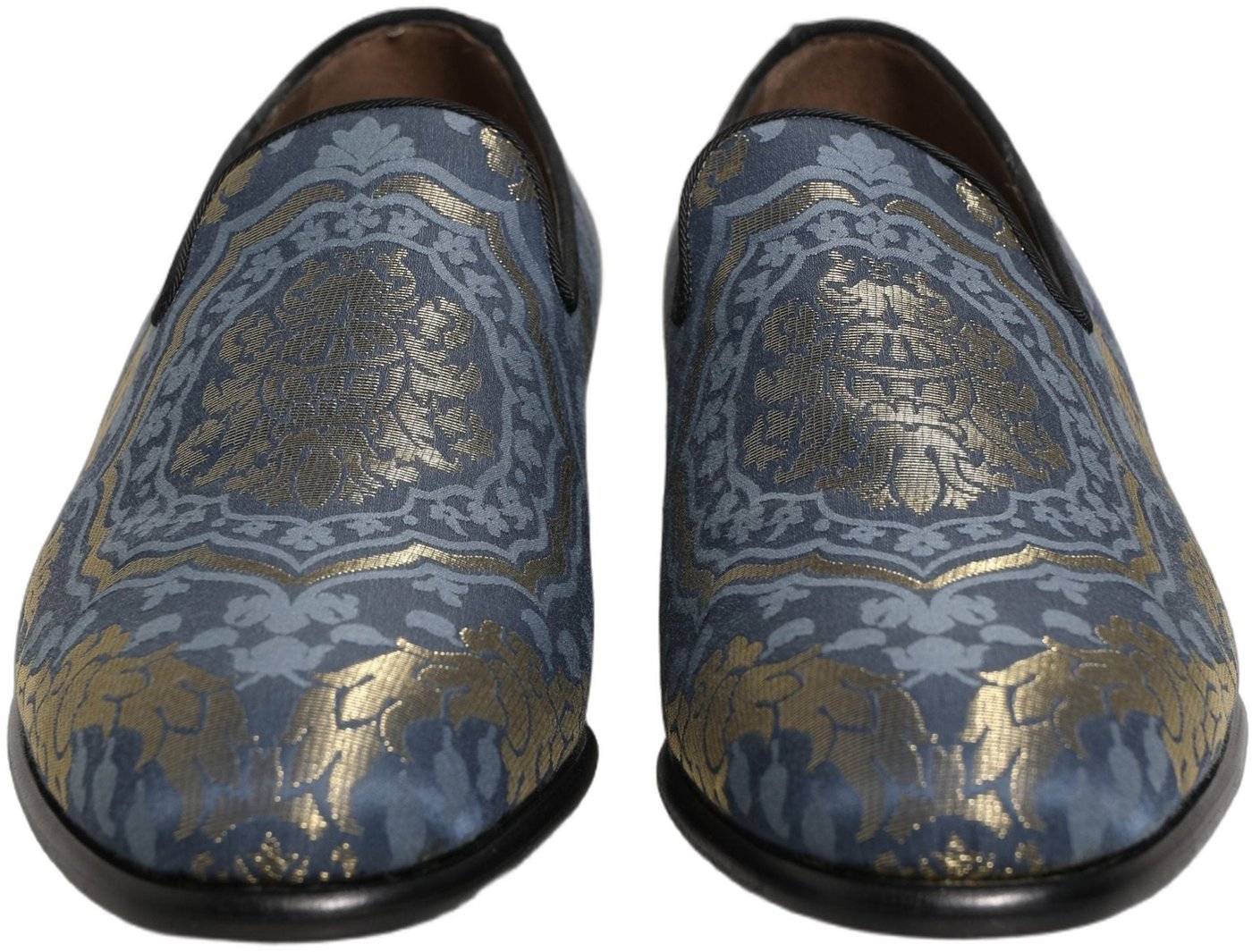 Dolce & Gabbana Blue Floral Brocade Slip On Loafers Shoes