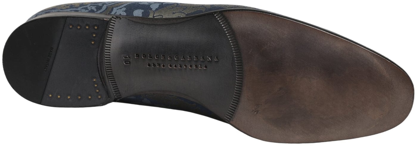 Dolce & Gabbana Blue Floral Brocade Slip On Loafers Shoes