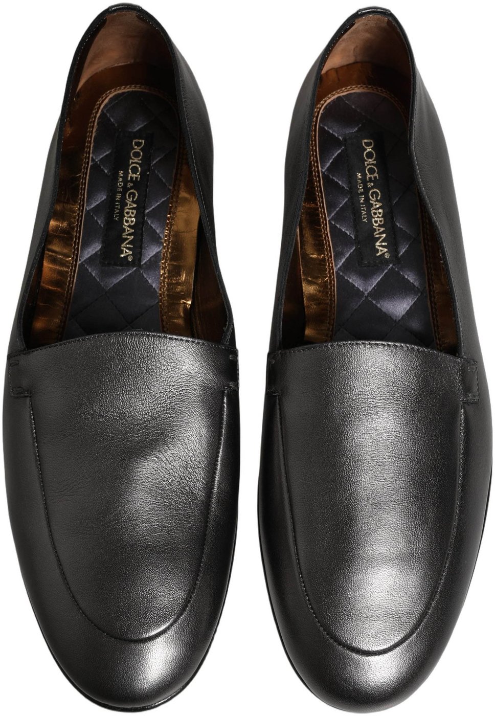 Dolce & Gabbana Silver Leather DG Logo Slip On Loafers Shoes