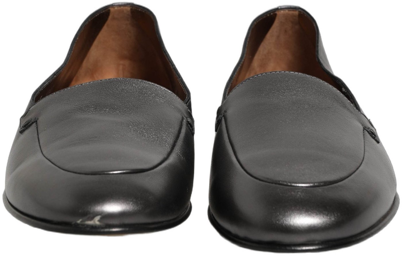 Dolce & Gabbana Silver Leather DG Logo Slip On Loafers Shoes