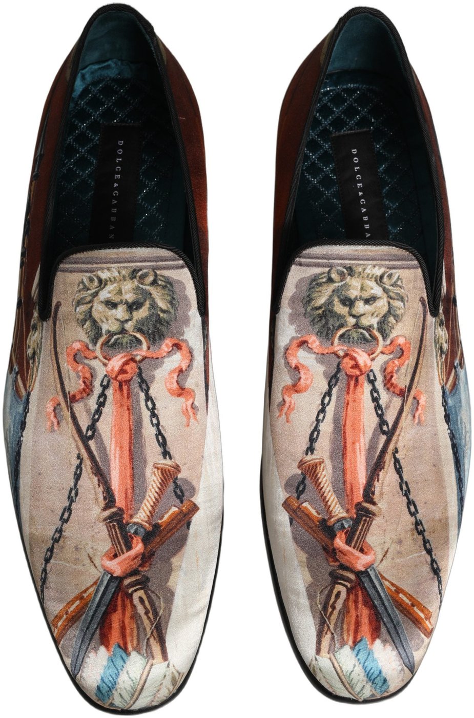 Dolce & Gabbana Multicolor Lion Print Slip On Loafers Shoes