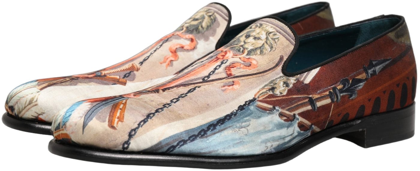 Dolce & Gabbana Multicolor Lion Print Slip On Loafers Shoes