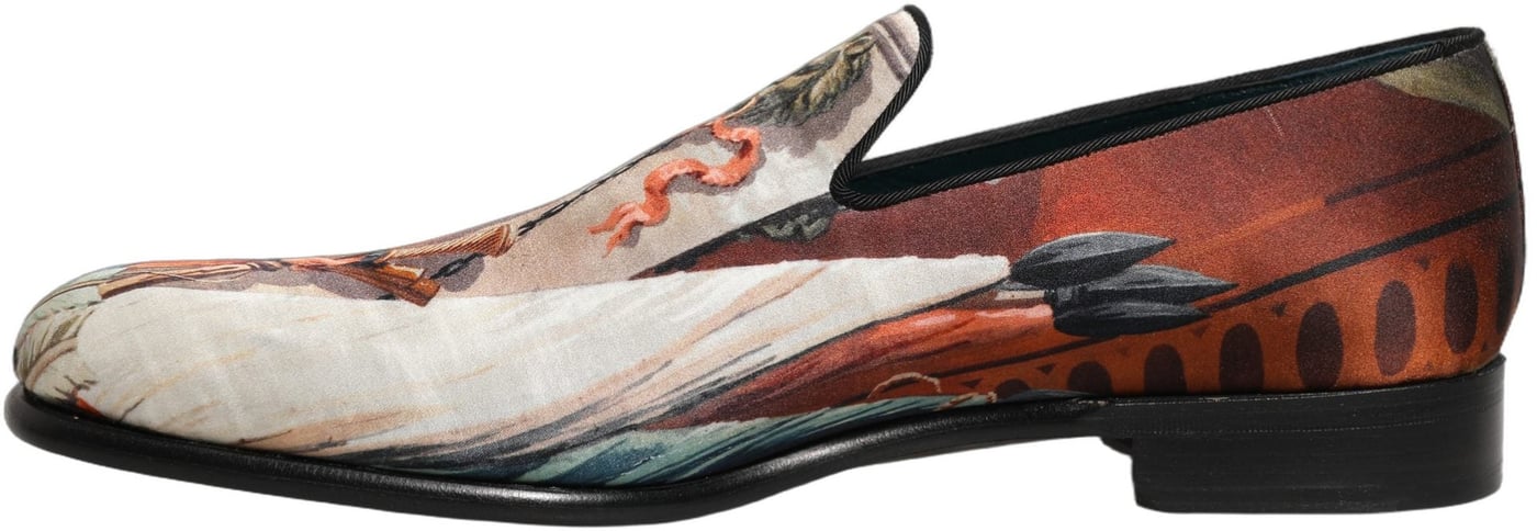 Dolce & Gabbana Multicolor Lion Print Slip On Loafers Shoes
