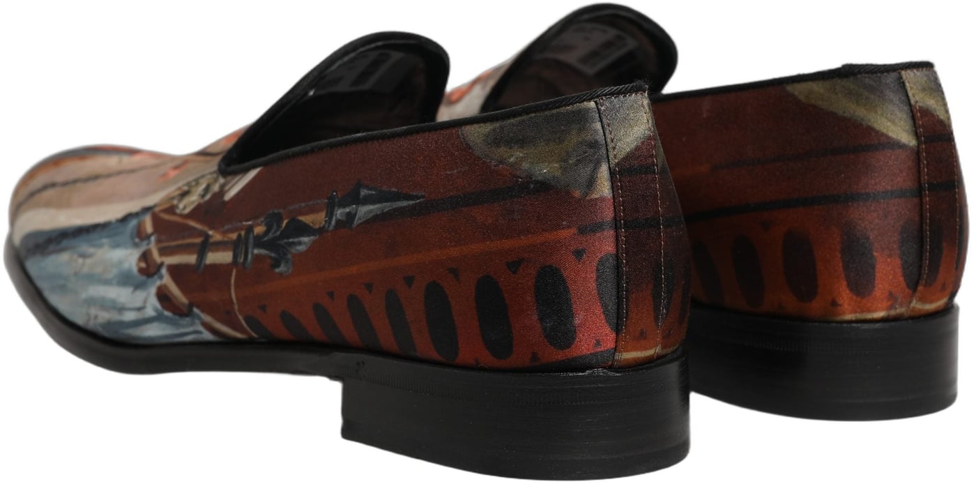 Dolce & Gabbana Multicolor Lion Print Slip On Loafers Shoes