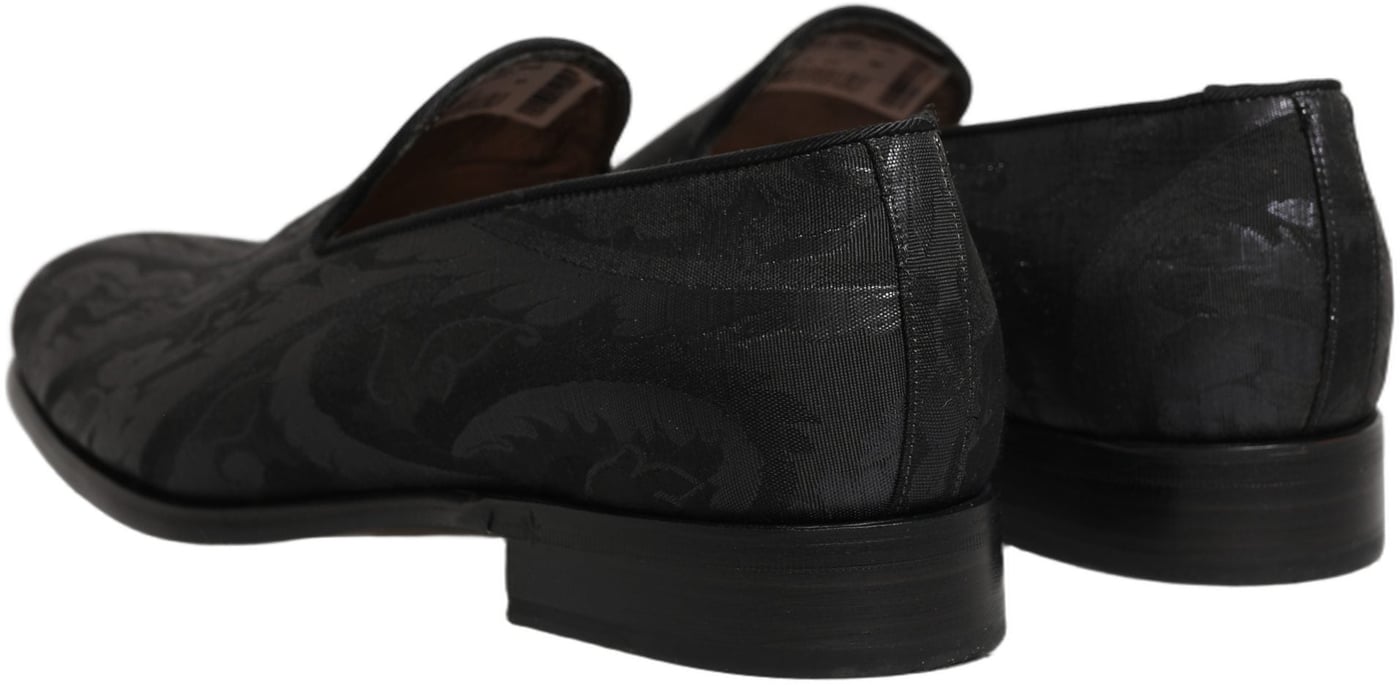 Dolce & Gabbana Black Brocade Men Slip On Dress Loafers Shoes