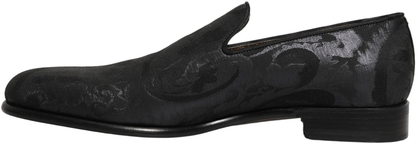 Dolce & Gabbana Black Brocade Men Slip On Dress Loafers Shoes