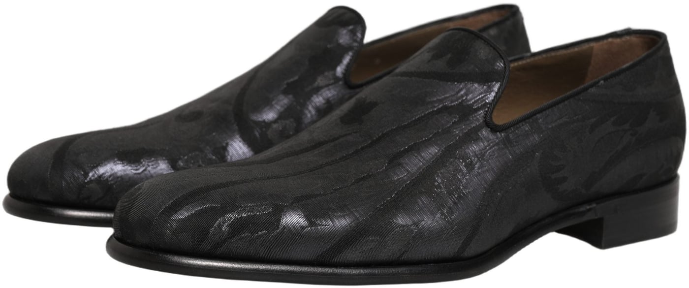 Dolce & Gabbana Black Brocade Men Slip On Dress Loafers Shoes