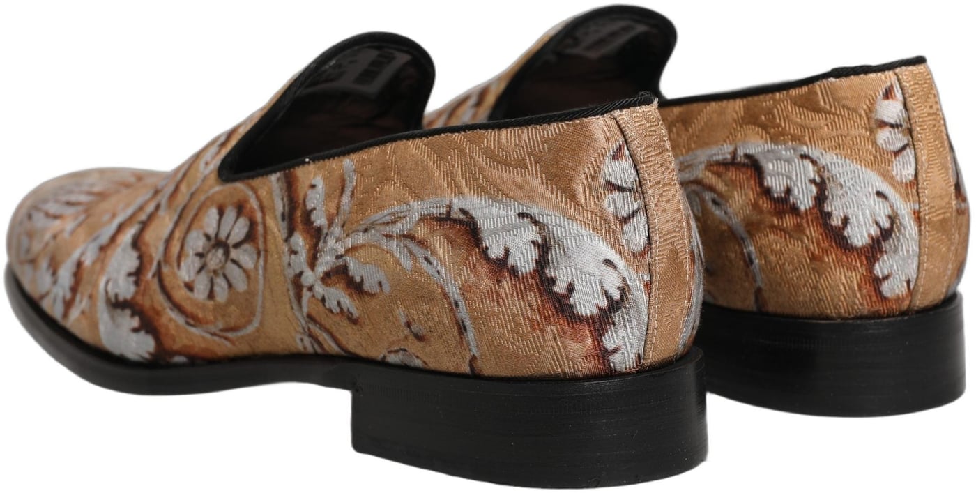 Dolce & Gabbana Beige Brocade Men Slip On Dress Loafers Shoes