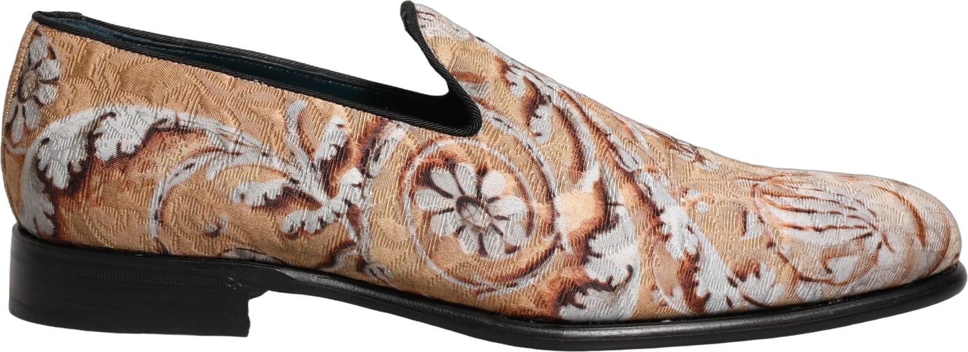 Dolce & Gabbana Beige Brocade Men Slip On Dress Loafers Shoes
