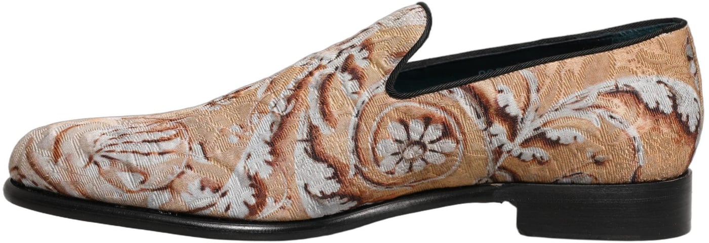 Dolce & Gabbana Beige Brocade Men Slip On Dress Loafers Shoes