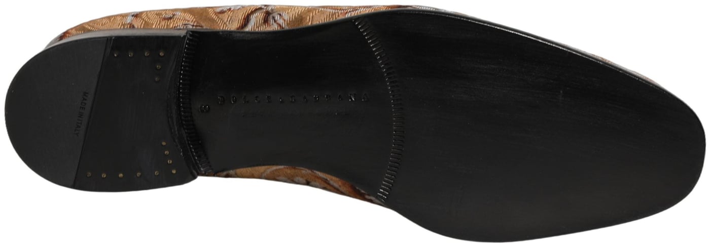 Dolce & Gabbana Beige Brocade Men Slip On Dress Loafers Shoes