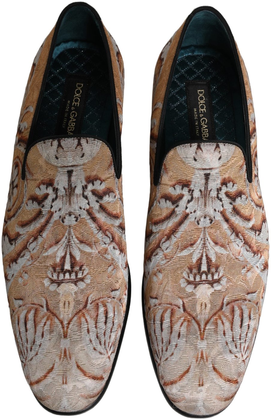 Dolce & Gabbana Beige Brocade Men Slip On Dress Loafers Shoes
