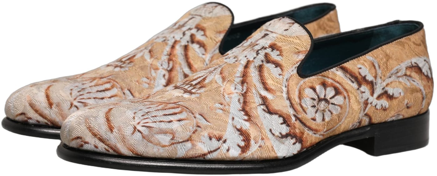 Dolce & Gabbana Beige Brocade Men Slip On Dress Loafers Shoes