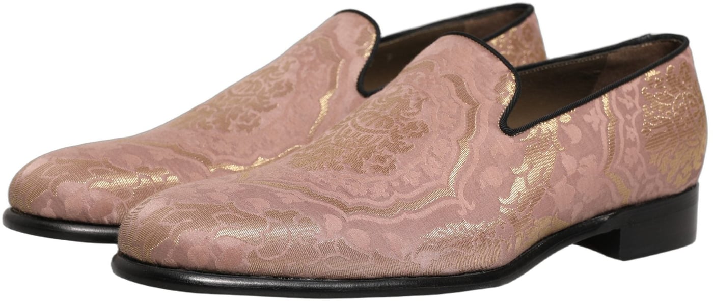 Dolce & Gabbana Pink Brocade Men Slip On Dress Loafers Shoes